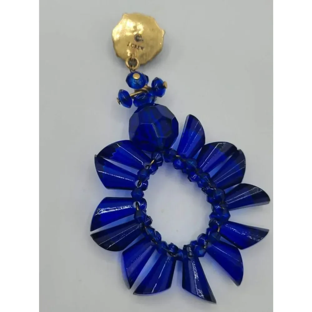 J Crew Blue Crystal Oversize Wreath Shape Earrings
